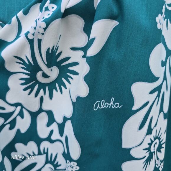 Jade Fashions Teal Blue Green White Tropical Floral Hawaiin Dress 80s 90s XL - Picture 2 of 8